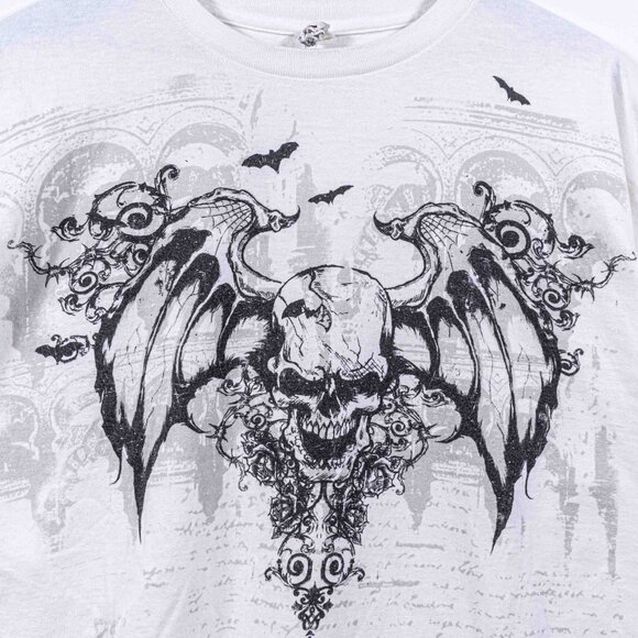 Skull Wings AOP Mall Goth T-Shirt XL Y2K Streetwear Skate Grunge - Picture 4 of 6